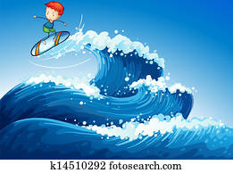 A little boy surfing at the sea A little boy surfing at the sea