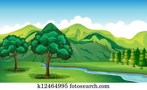 A river and a beautiful landscape A river and a beautiful landscape