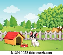 A small dog inside the fence A small dog inside the fence