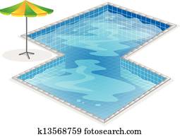 A swimming pool with a beach umbrella A swimming pool with a beach umbrella
