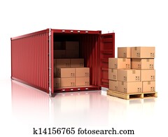 abierto, contenedor, con, cajas de cartón