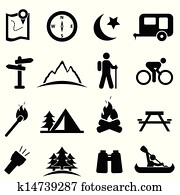 acampamento, ícone, jogo