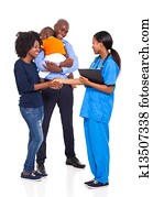 african american family with an intern nurse