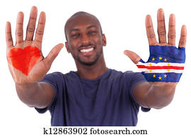 African man hands with a painted heart and cape verdean flag, i love cape verde concept, isolated on white background