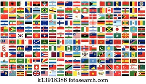 alfabético, mundo, banderas