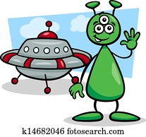 alien with ufo cartoon illustration