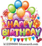 alles gute geburtstag, text, mit, party, element alles gute geburtstag, text, mit, party, element