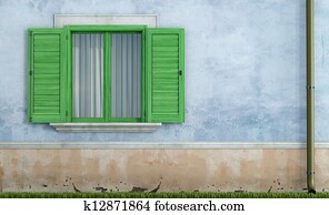 altes haus, mit, grün, holzfenster