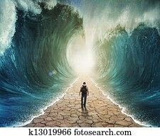 andar, através, a, água