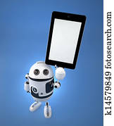 android, roboter, mit, leerer schirm, tablette pc