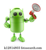 androide, con, un, megáfono