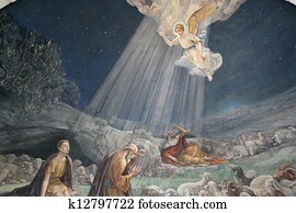 Angel of the Lord visited the shepherds and informed them of Jesus' birth, Bethlehem, Church at the Shepherds' Fields Angel of the Lord visited the shepherds and informed them of Jesus' birth, Bethlehem, Church at the Shepherds' Fields