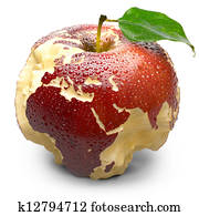 Apple with carved continents. Europe and Africa Apple with carved continents. Europe and Africa