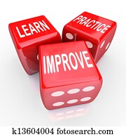 aprender, prática, melhorar, palavras, 3, vermelho, dados