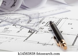 Architecture blueprints, Selective focus Architecture blueprints, Selective focus