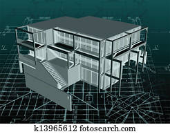 Architektur Modell Haus Mit Blueprint Vektor Clipart