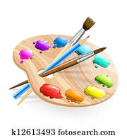 art palette wirh brushes, pencil and paints art palette wirh brushes, pencil and paints