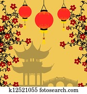 Asian style background, vector illustration
