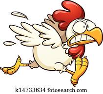 assustado, caricatura, galinha