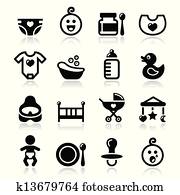 baby, barndom, vektor, ikonen, sätta