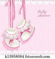 Baby shower card with pink booties