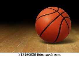 Basketball On Wood Court Basketball On Wood Court