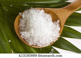 bath salt and palm leaf 