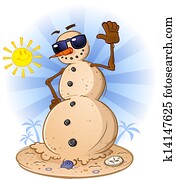 Beach Sand Snowman Cartoon Beach Sand Snowman Cartoon