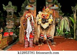 Beasts in Barong and Keris dance performed in Bali, Indonesia. 