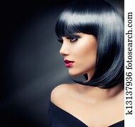 Beautiful Brunette Girl. Healthy Black Hair 