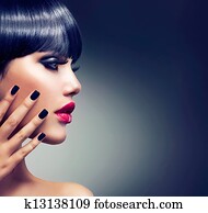 Beautiful Brunette Girl Portrait. Face. Makeup. Sensual Red Lips Beautiful Brunette Girl Portrait. Face. Makeup. Sensual Red Lips