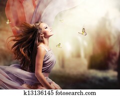 Beautiful Girl in Fantasy Mystical and Magical Spring Garden Beautiful Girl in Fantasy Mystical and Magical Spring Garden
