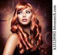 Beautiful Girl With Healthy Long Red Hair