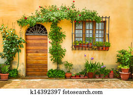 Beautiful porch decorated with flowers in italy Beautiful porch decorated with flowers in italy