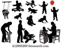 bebês, e, toddlers, silhuetas