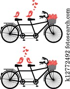 bicicleta, con, aves de amor, vector