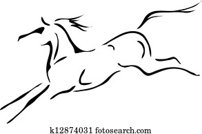 Black and white vector outlines of jumping horse Clipart | k12874021 ...