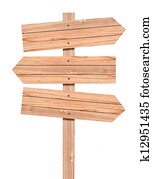 Blank Wooden direction sign isolated on white, clipping path included 