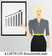 blond, frau, präsentieren, geschaefts, ergebnisse, und, analyse, auf, a, weißer ausschuß
