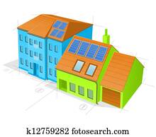 Blue and Green Buildings