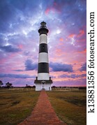 Bodie Island Lighthouse Cape Hatteras National Seashore Outer Banks NC blue and pink sunrise in Nags Head North Carolina