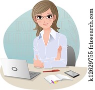 bonito, mulher negócio, em, escritório