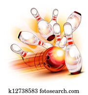 boule bowling, briser, dans, les, brillant, epingles