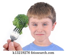 Boy and Healthy Broccoli Diet on White Boy and Healthy Broccoli Diet on White
