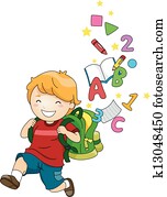 Boy Kid with a Backpack of ABC's and 123's Boy Kid with a Backpack of ABC's and 123's