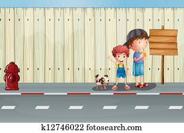 Boys with their pets in the street Boys with their pets in the street