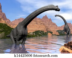 Brachiosaurus dinosaurs in water - 3D render Brachiosaurus dinosaurs in water - 3D render