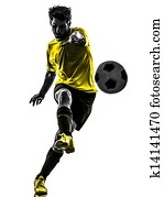 brazilian soccer football player young man kicking silhouette brazilian soccer football player young man kicking silhouette