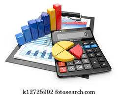 Business analytics. Calculator and  financial reports.