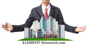 business man and modern building on